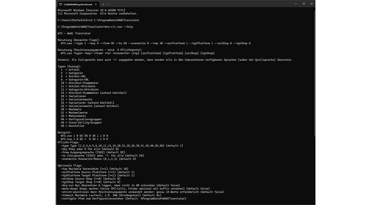 WAWITranslator V2 – Kommandozeile für automatisierte Läufe